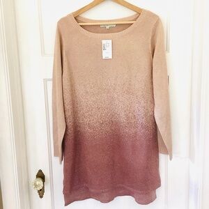 Cleo Petites Metallic Pullover Tunic Ombré Rose Gold Size L Split Hem NWT